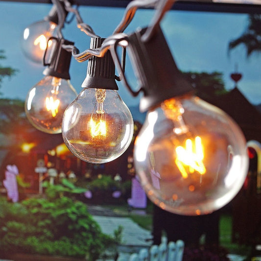 PATIO LIGHTS - 25Ft G40 Globe Bulb String Lights With 25 Clear Ball Vintage Bulbs Indoor/Outdoor Hanging Umbrella Patio String Lighting EU/US